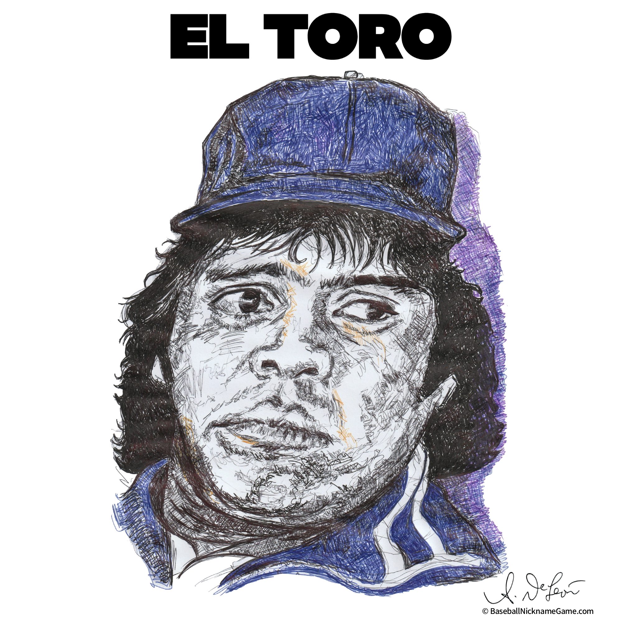 Ballpoint pen scribble art of Fernando Valenzuela, 'El Toro,' baseball legend