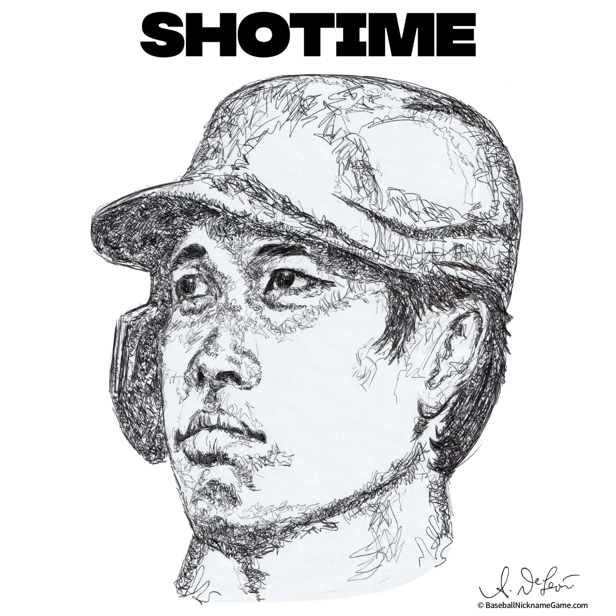 Detailed ballpoint pen drawing of Shohei Ohtani, 'Shotime'