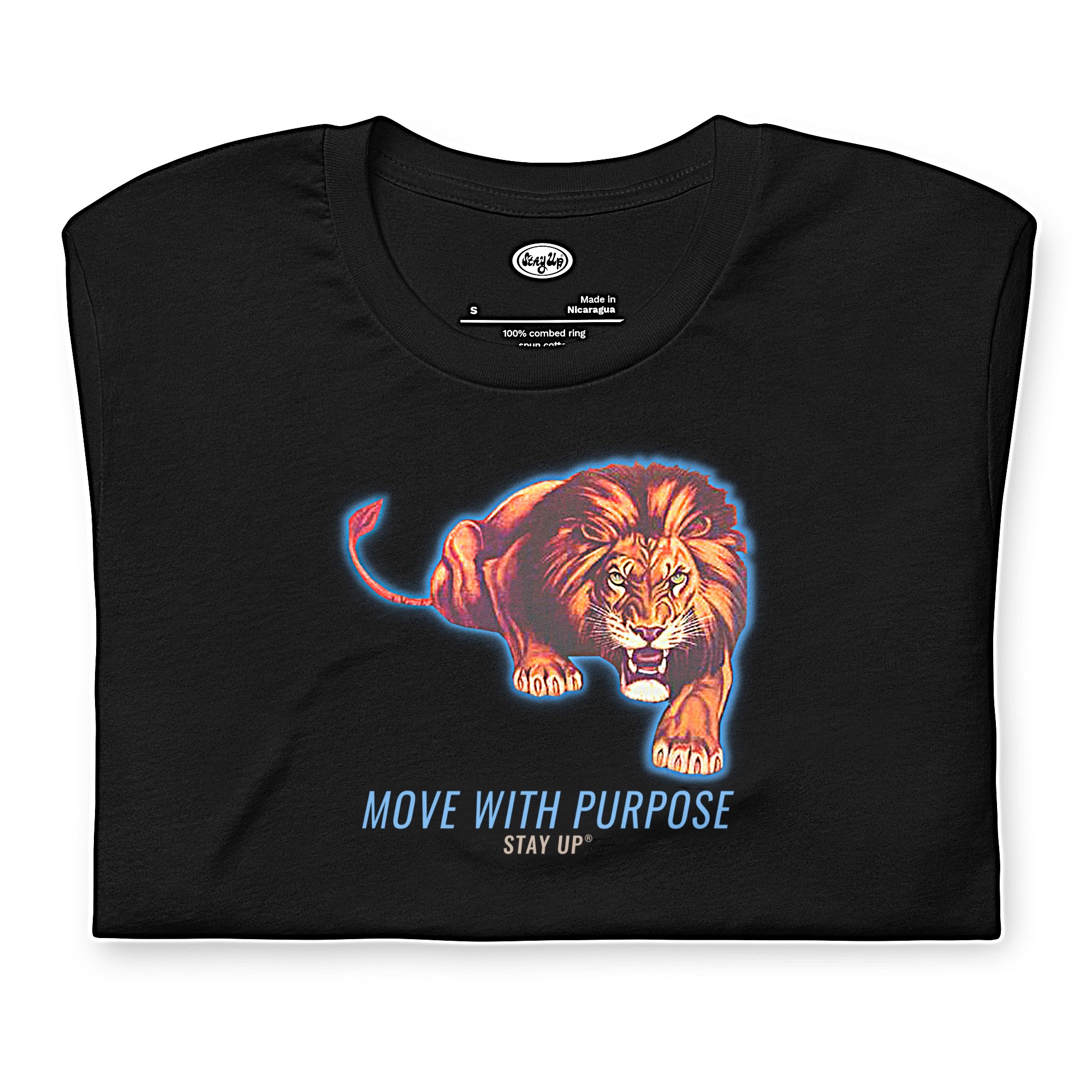 Stay Up Move With Purpose lion t-shirt folded