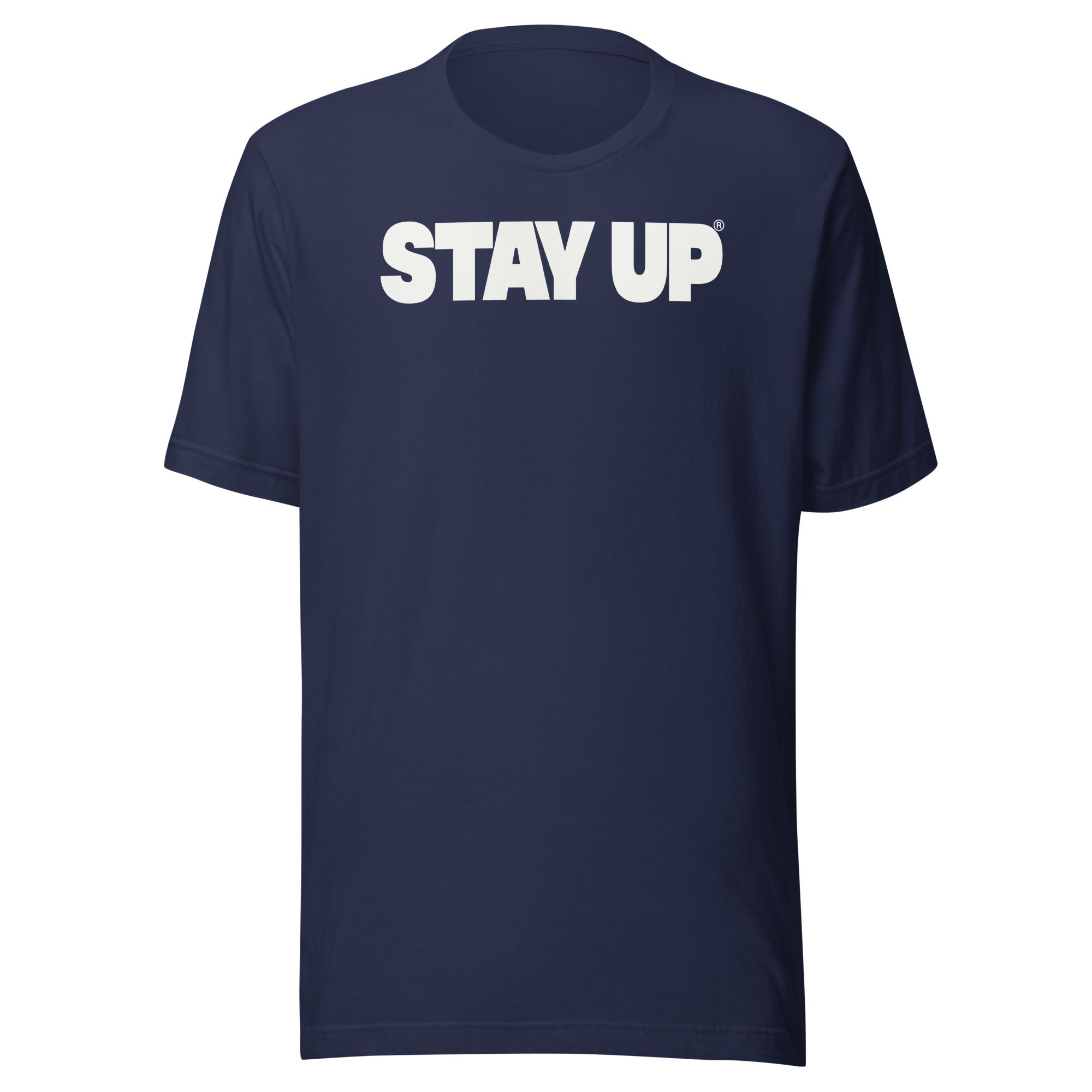 White on Navy Stay Up Adventure Collection t-shirt