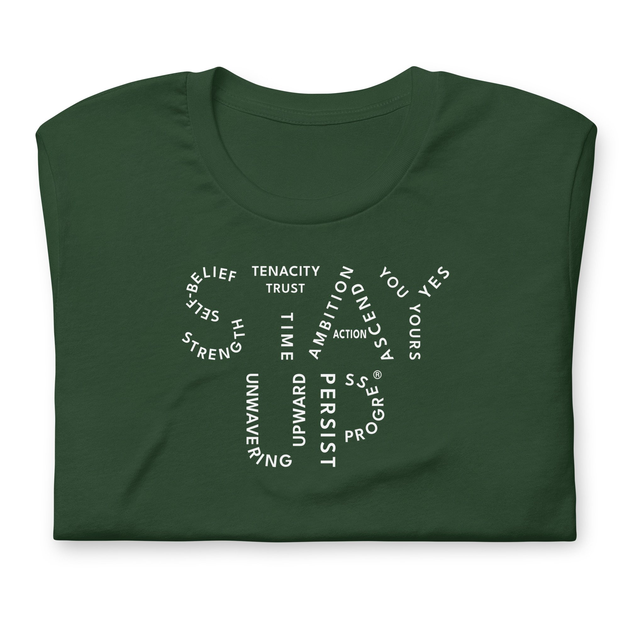 White on Forest Green Stay Up Principles Collection t-shirt