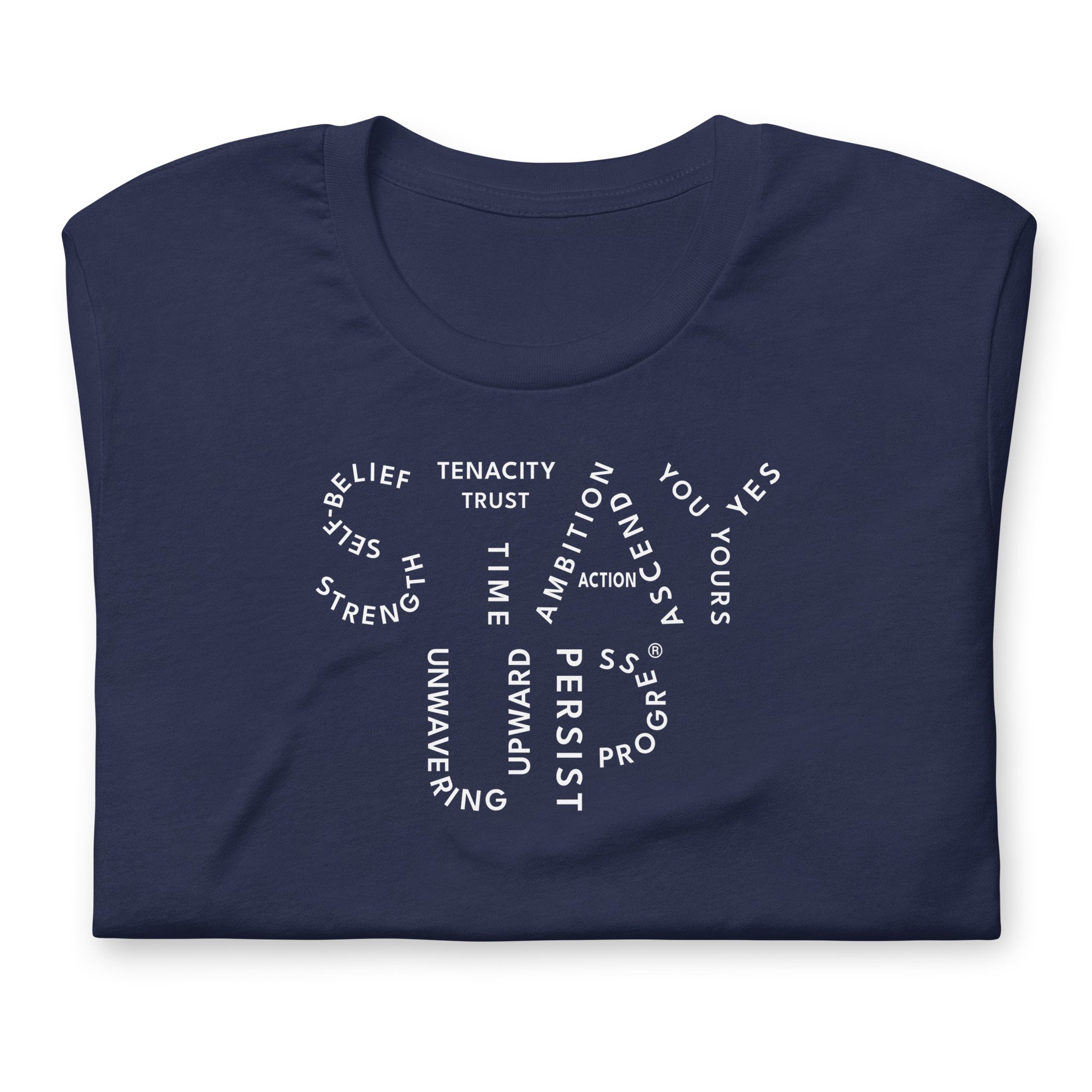 White on Navy Stay Up Principles Collection t-shirt