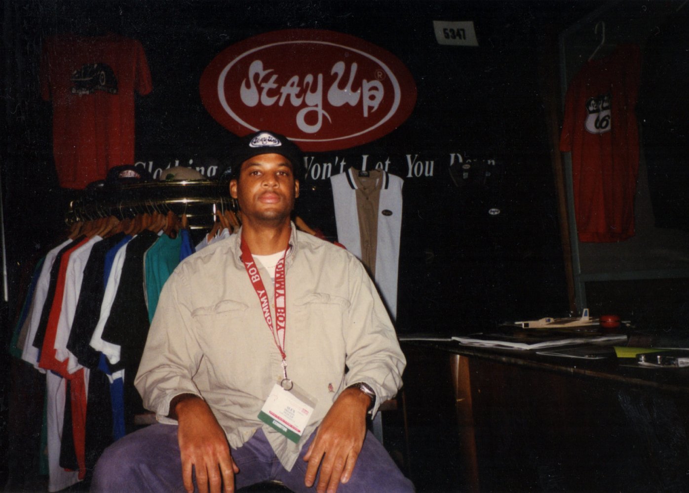 Stay Up streetwear booth at Long Beach Action Sports tradeshow featuring official clothing line and brand launch